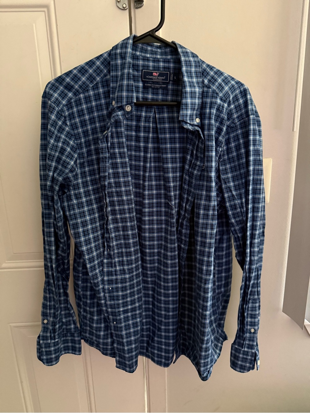 Vineyard Vines Men’s Navy and Light Blue Plaid Button-Down Shirt